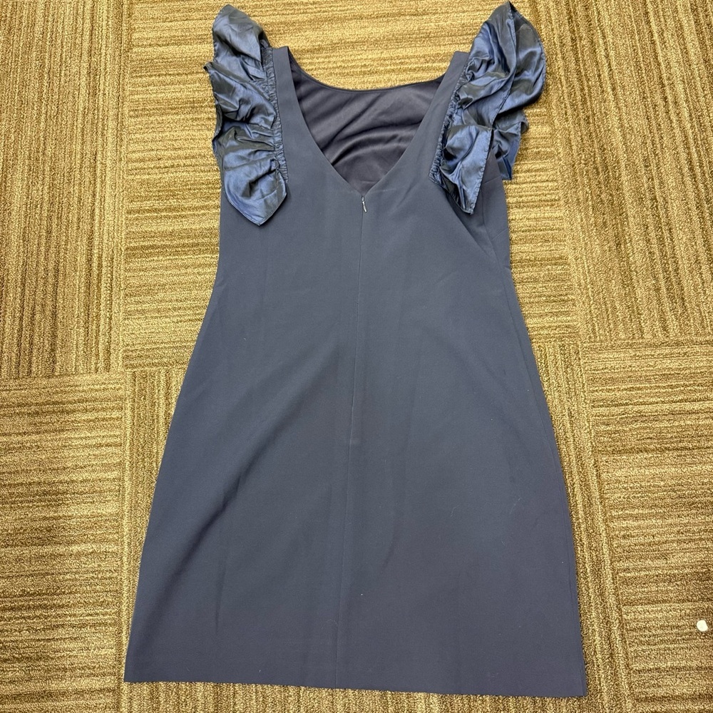 Eliza J Navy Mini Dress with Metallic Ruffle Sleeves and Open Back - Picture 4 of 6